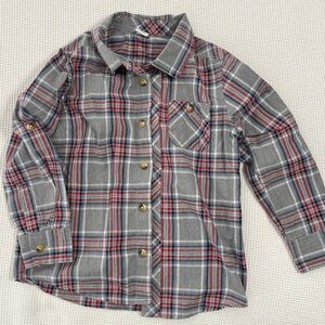 Old Navy Boys Plaid Button-Down Dress Shirt in Gray and Red 5T